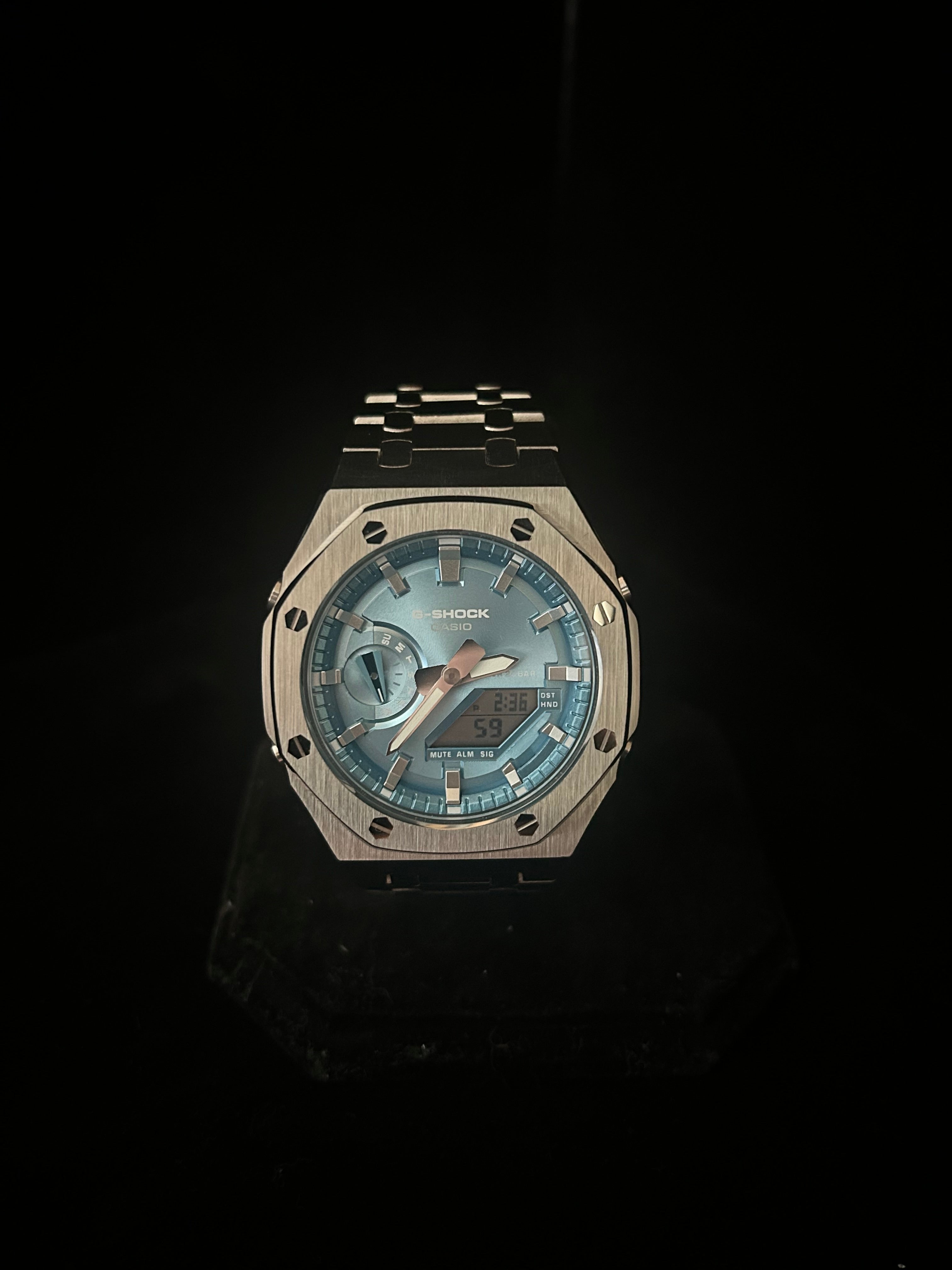 Custom G-Shock Apex Edition Ice Blue brushed steel mod by GCS.DBN