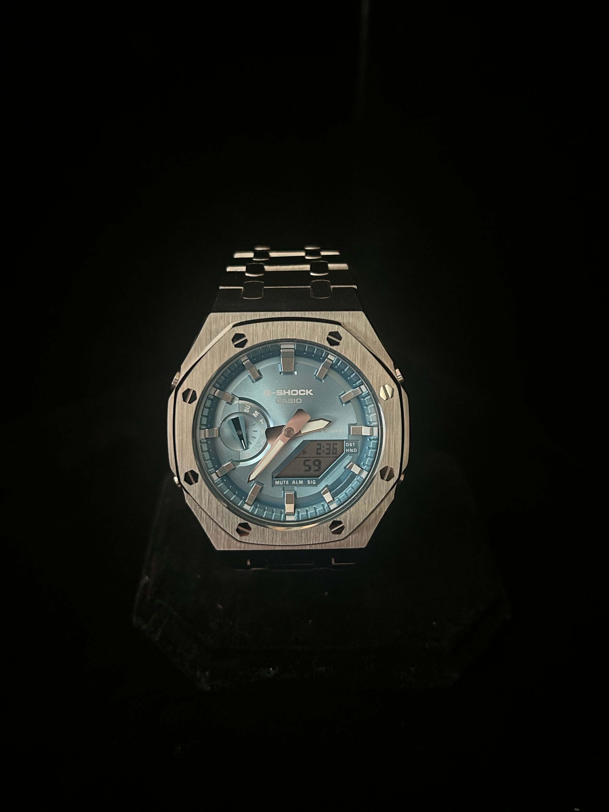 Custom G-Shock Apex Edition Ice Blue brushed steel mod by GCS.DBN