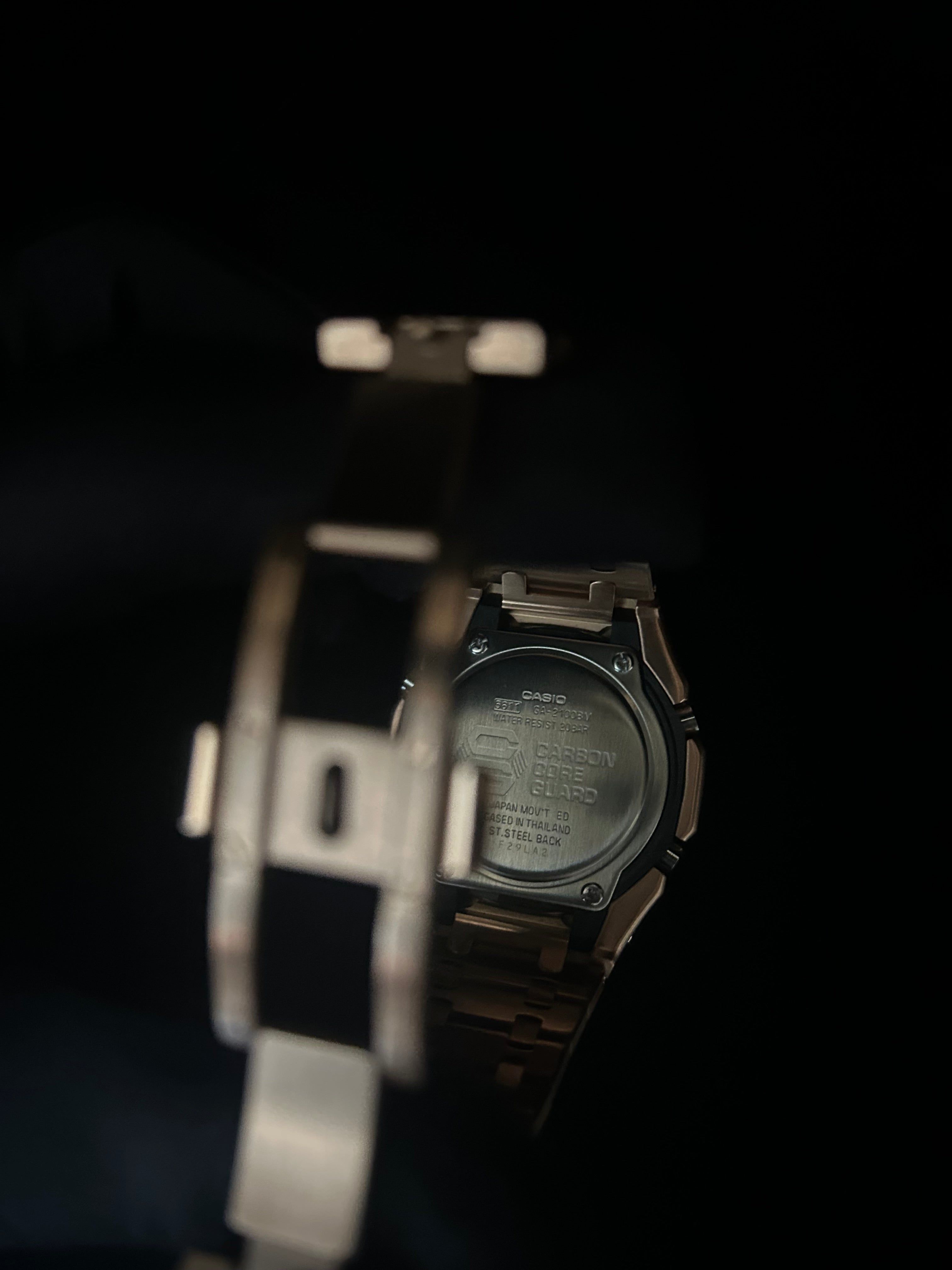 Close-up of a G-Shock watch with a dark background