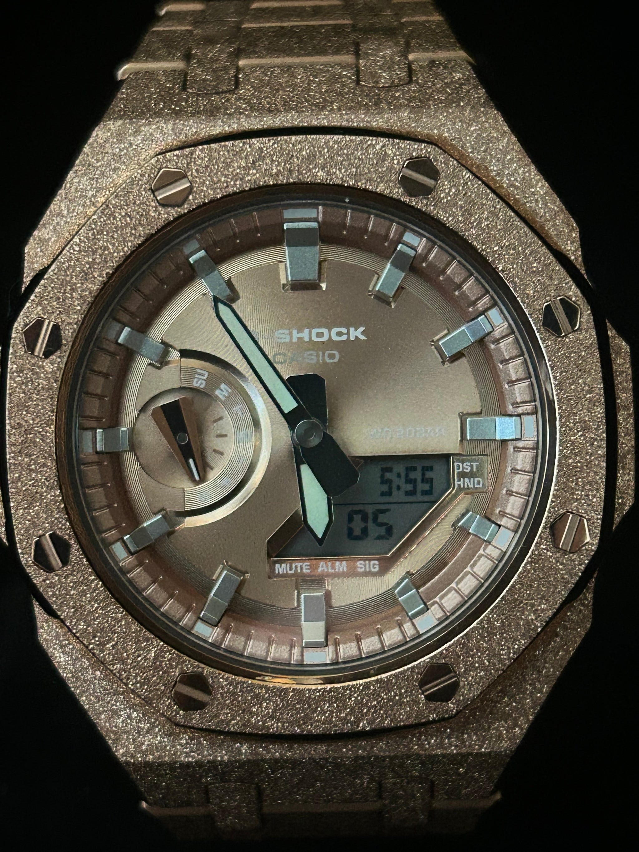 Custom G-Shock Apex Edition Rose Gold Frosted mod up close by GCS.DBN