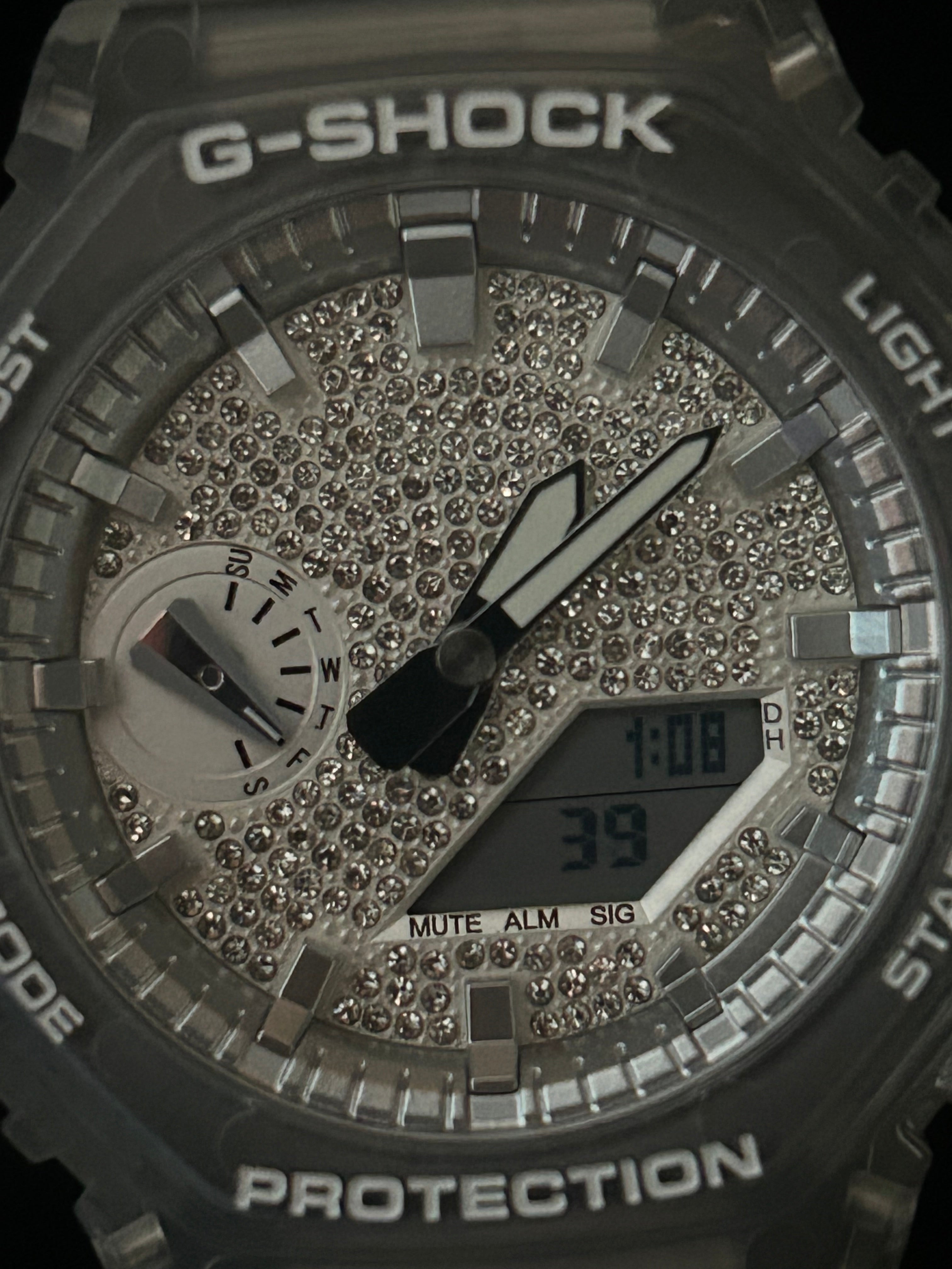 Custom G-Shock Iced Dial Edition with clear case up close by GCS.DBN