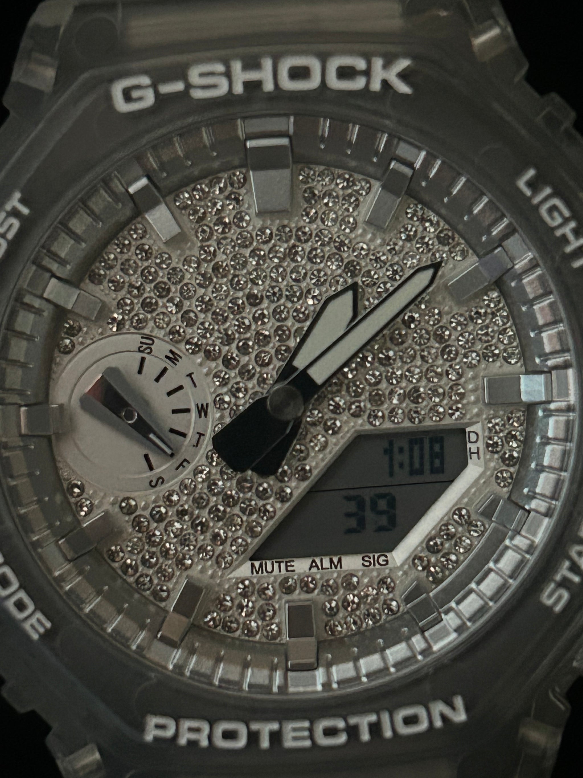 Custom G-Shock Iced Dial Edition with clear case up close by GCS.DBN