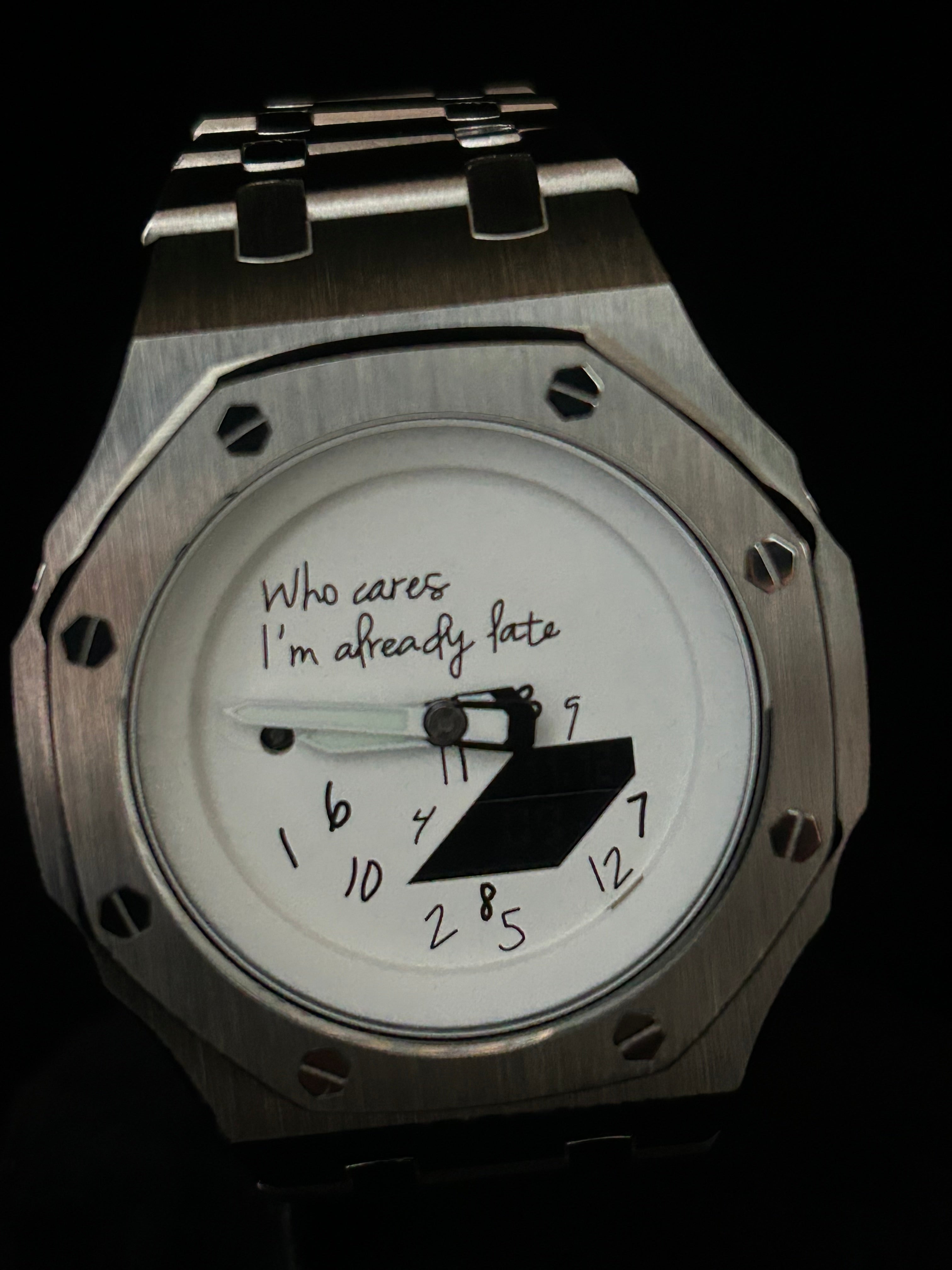 Custom G-Shock Late Edition Silver brushed steel mod zoom in by GCS.DBN