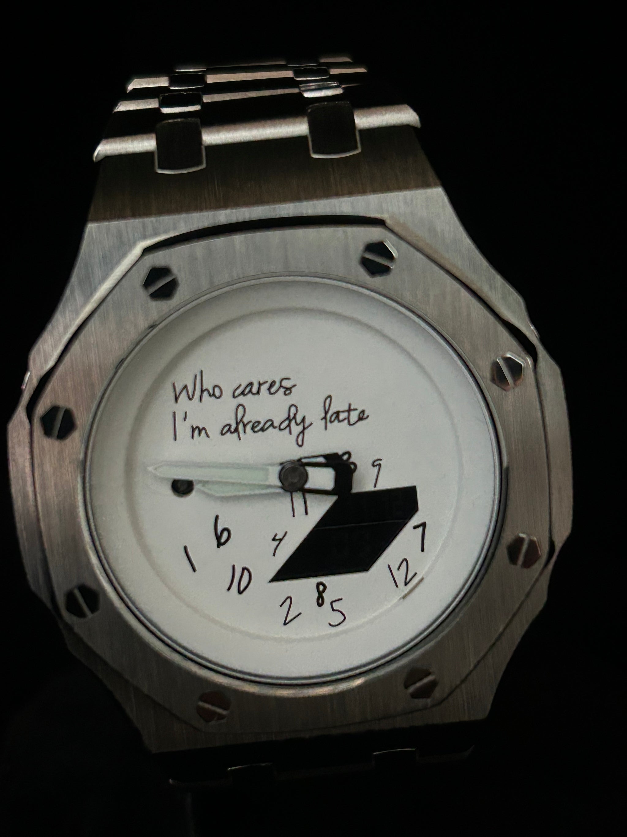 Custom G-Shock Late Edition Silver brushed steel mod zoom in by GCS.DBN