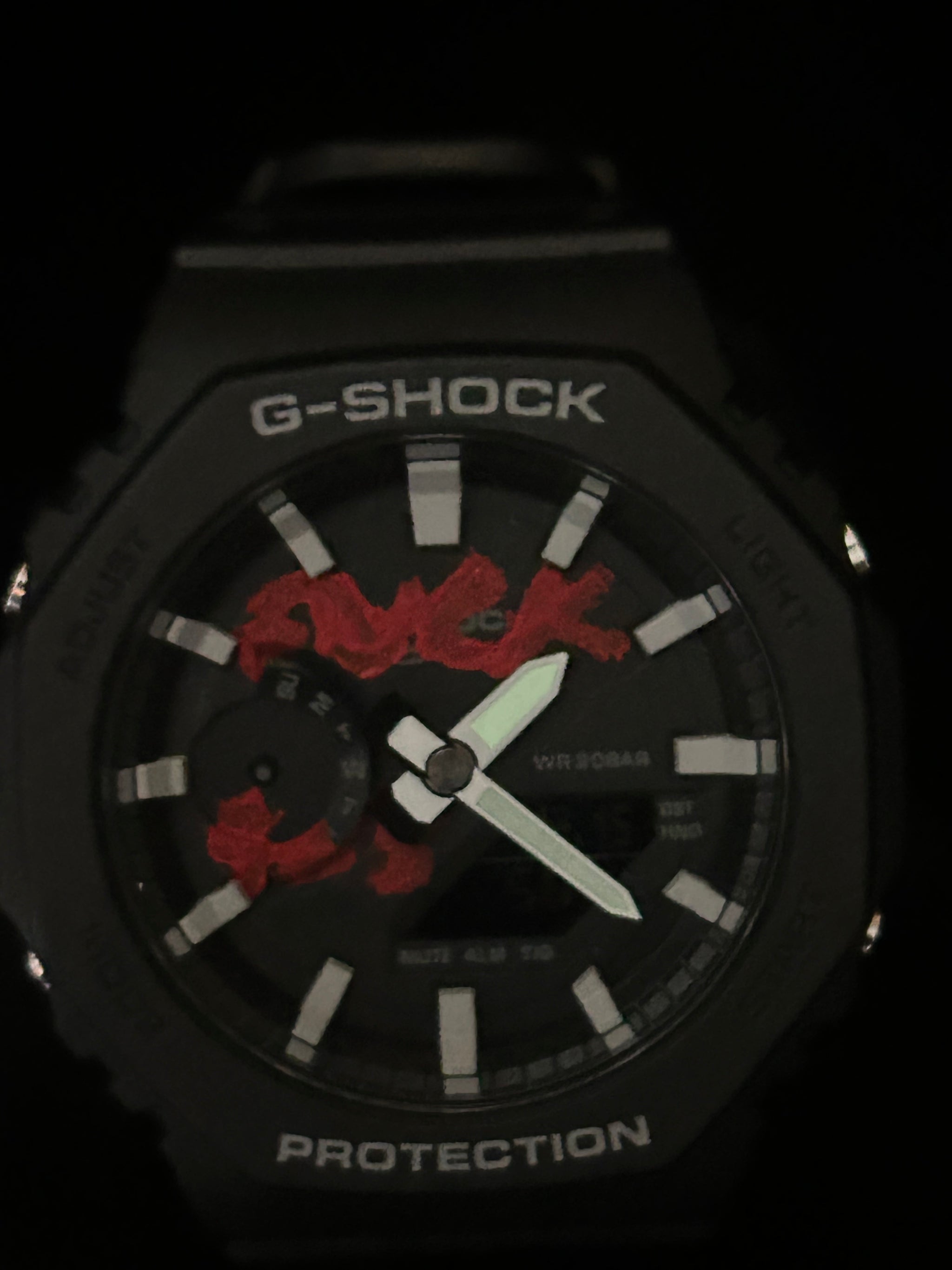 Custom G-Shock FUCK 9-5 hand-painted dial mod up close by GCS.DBN