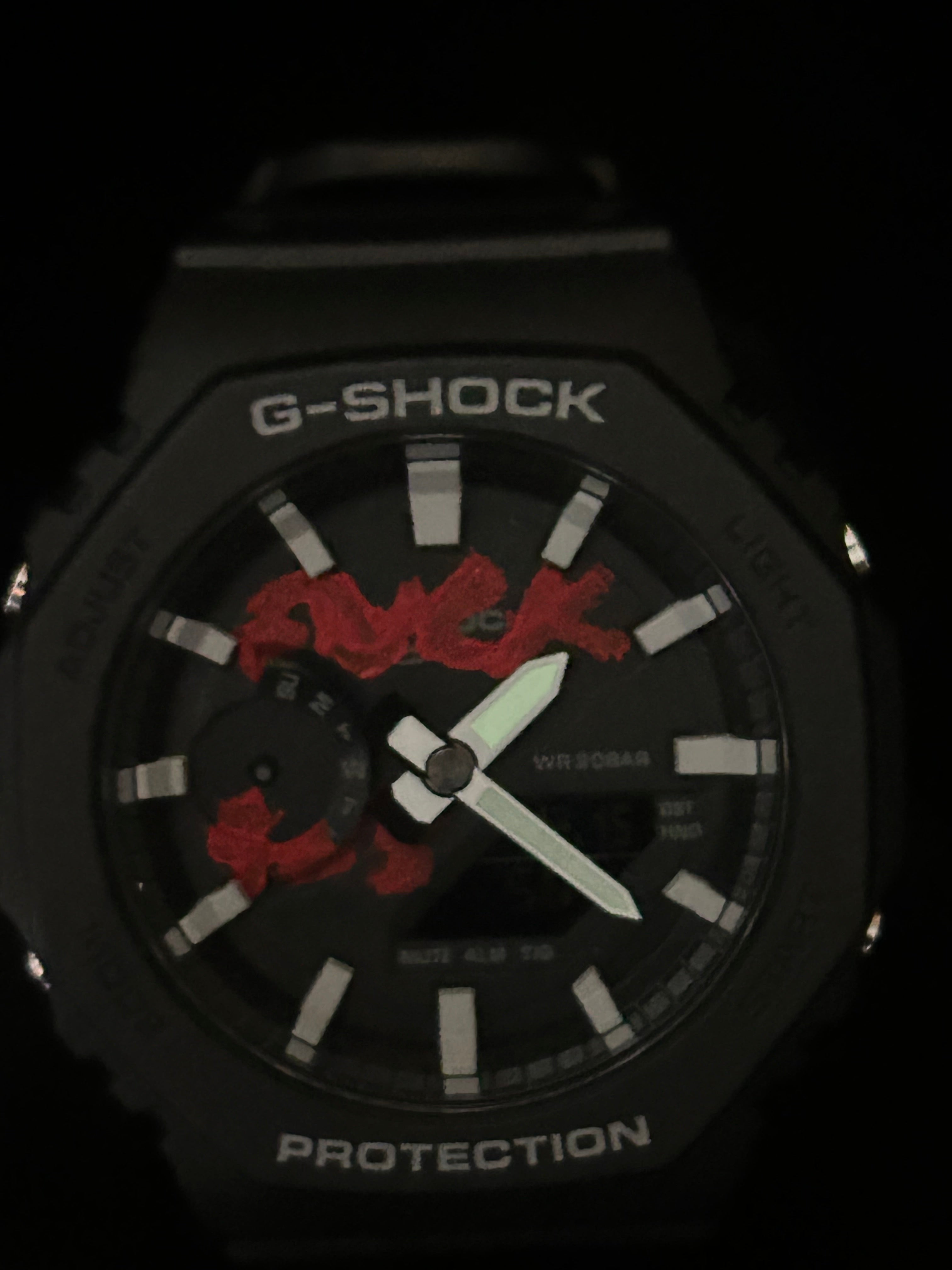 Custom G-Shock FUCK 9-5 hand-painted dial mod up close by GCS.DBN